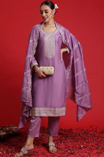Women Ethnic Motifs Embroidered Regular Thread Work Kurta with Trousers & With Dupatta
