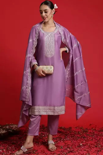 Women Ethnic Motifs Embroidered Regular Thread Work Kurta with Trousers & With Dupatta