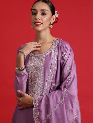 Women Ethnic Motifs Embroidered Regular Thread Work Kurta with Trousers & With Dupatta 2