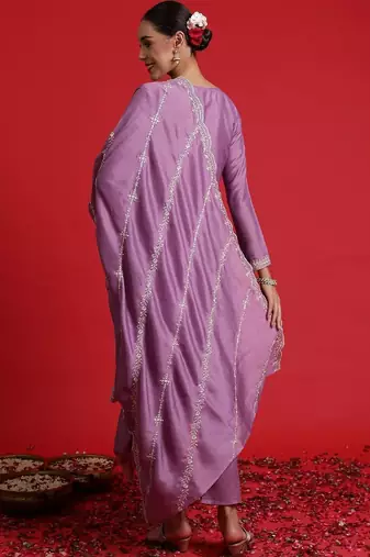 Women Ethnic Motifs Embroidered Regular Thread Work Kurta with Trousers & With Dupatta