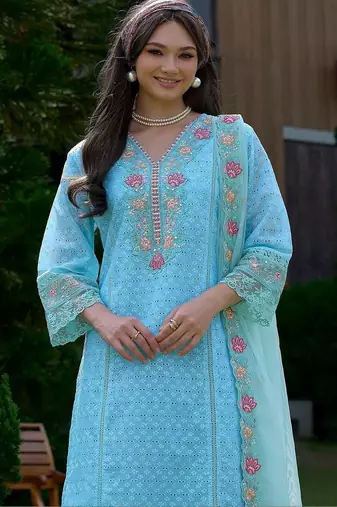 Women Ethnic Motifs Embroidered Regular Thread Work Pure Cotton Kurta with Trousers & With Dupatta