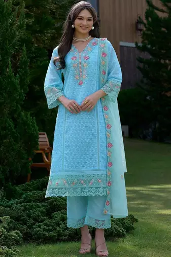 Women Ethnic Motifs Embroidered Regular Thread Work Pure Cotton Kurta with Trousers & With Dupatta