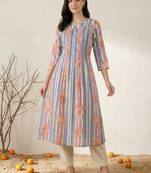 Women Printed Regular Beads and Stones Pure Cotton Kurta with Trousers