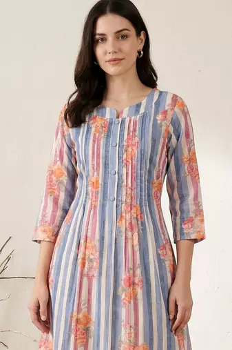 Women Printed Regular Beads and Stones Pure Cotton Kurta with Trousers