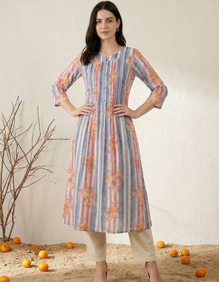 Women Printed Regular Beads and Stones Pure Cotton Kurta with Trousers 3
