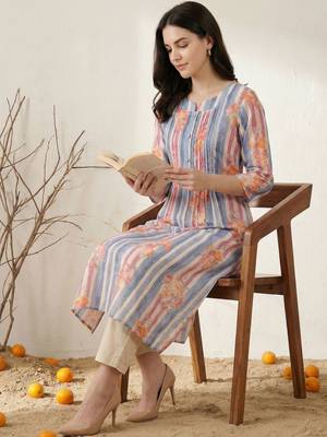 Women Printed Regular Beads and Stones Pure Cotton Kurta with Trousers 4