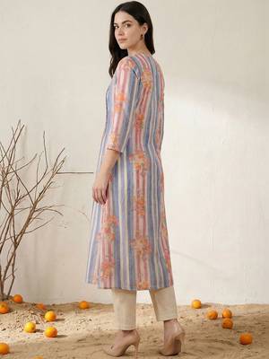 Women Printed Regular Beads and Stones Pure Cotton Kurta with Trousers 5