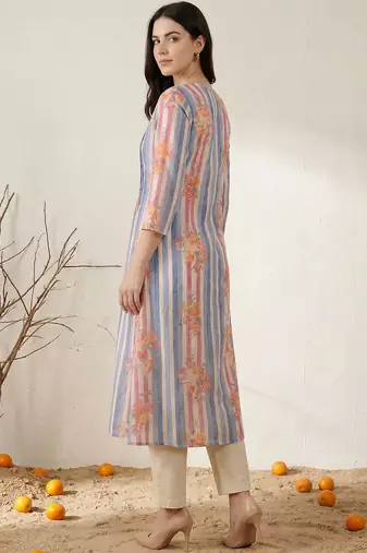 Women Printed Regular Beads and Stones Pure Cotton Kurta with Trousers