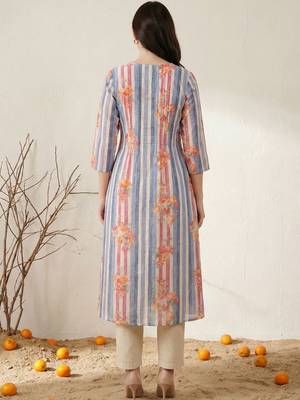 Women Printed Regular Beads and Stones Pure Cotton Kurta with Trousers 6