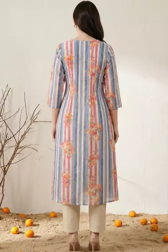 Women Printed Regular Beads and Stones Pure Cotton Kurta with Trousers