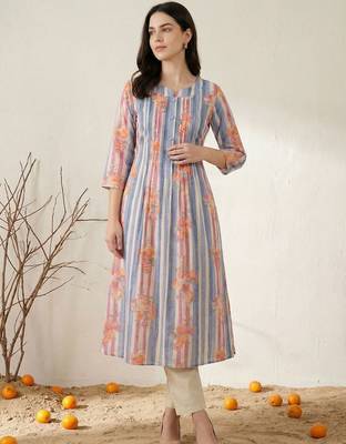 Women Printed Regular Beads and Stones Pure Cotton Kurta with Trousers 7