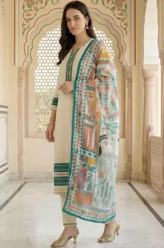 Women Ethnic Motifs Embroidered Regular Thread Work Kurta with Trousers & With Dupatta