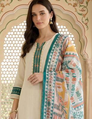 Women Ethnic Motifs Embroidered Regular Thread Work Kurta with Trousers & With Dupatta 3