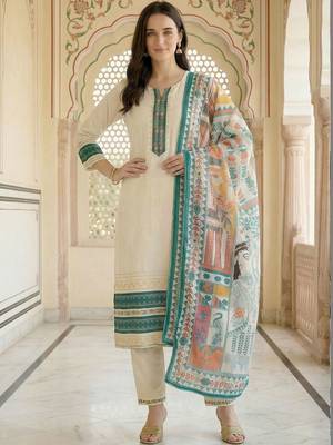 Women Ethnic Motifs Embroidered Regular Thread Work Kurta with Trousers & With Dupatta 4