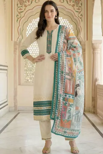 Women Ethnic Motifs Embroidered Regular Thread Work Kurta with Trousers & With Dupatta