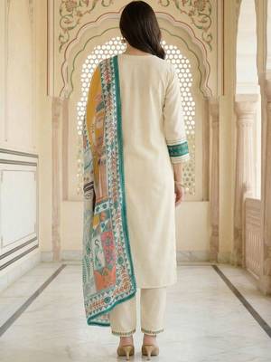 Women Ethnic Motifs Embroidered Regular Thread Work Kurta with Trousers & With Dupatta 5
