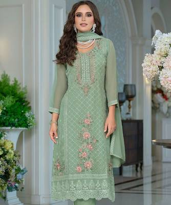 Women Floral Embroidered Kurta with Trousers & Dupatta 1