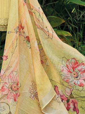 Yellow Floral Embroidered Thread Work Pure Cotton Kurta with Trouser & Dupatta 5
