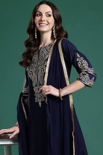 Ethnic Motifs Regular Sequinned Kurta with Trousers & With Dupatta