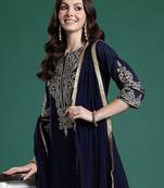 Ethnic Motifs Regular Sequinned Kurta with Trousers & With Dupatta