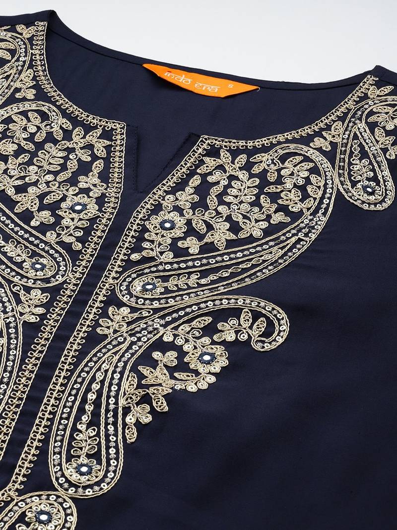 Ethnic Motifs Regular Sequinned Kurta with Trousers & With Dupatta