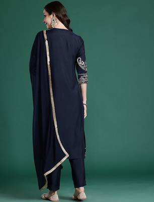 Ethnic Motifs Regular Sequinned Kurta with Trousers & With Dupatta 7