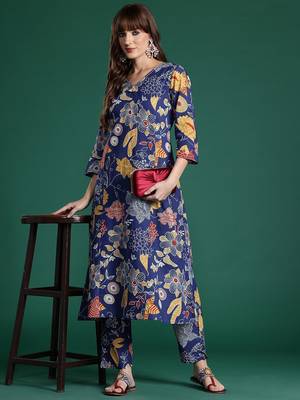 Floral Printed Pure Cotton Kurta with Trousers 1