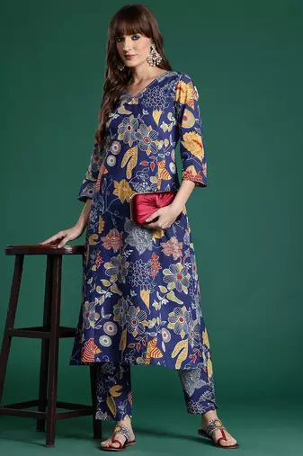 Floral Printed Pure Cotton Kurta with Trousers