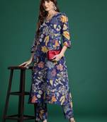 Floral Printed Pure Cotton Kurta with Trousers