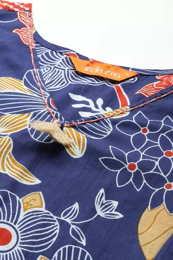 Floral Printed Pure Cotton Kurta with Trousers