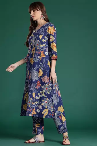 Floral Printed Pure Cotton Kurta with Trousers