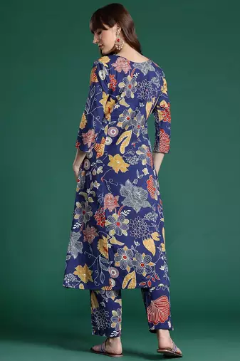 Floral Printed Pure Cotton Kurta with Trousers