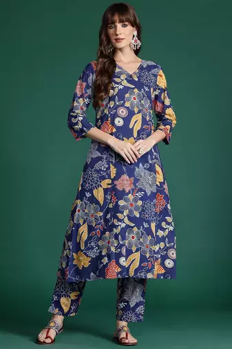 Floral Printed Pure Cotton Kurta with Trousers