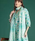Women Floral Printed Mirror Work Pure Cotton Kurta with Trousers & Dupatta