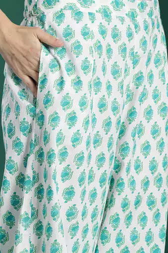 Women Floral Printed Mirror Work Pure Cotton Kurta with Trousers & Dupatta