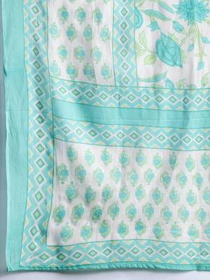 Women Floral Printed Mirror Work Pure Cotton Kurta with Trousers & Dupatta 4