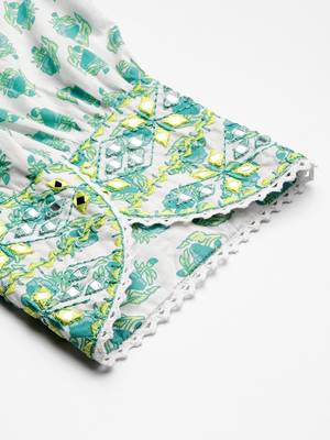 Women Floral Printed Mirror Work Pure Cotton Kurta with Trousers & Dupatta 9