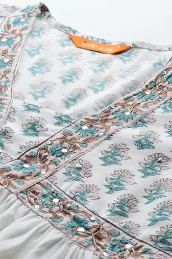 Floral Printed Empire Pure Cotton Kurta with Trousers & Dupatta