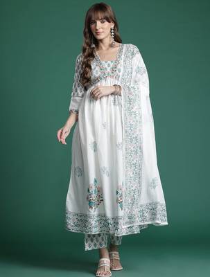 Floral Printed Empire Pure Cotton Kurta with Trousers & Dupatta 5