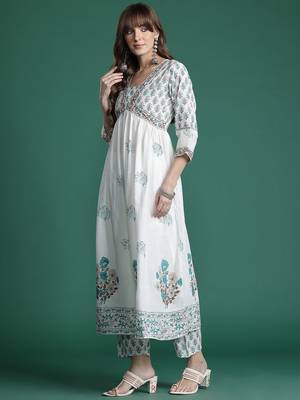 Floral Printed Empire Pure Cotton Kurta with Trousers & Dupatta 6