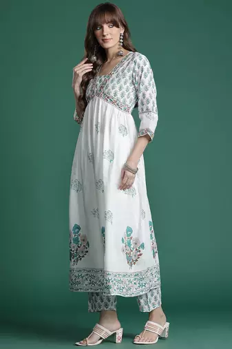 Floral Printed Empire Pure Cotton Kurta with Trousers & Dupatta