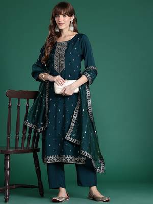 Ethnic Motifs Embroidered Kurta with Trousers & Dupatta 1