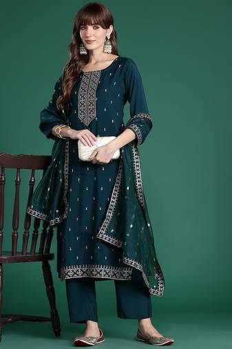 Ethnic Motifs Embroidered Kurta with Trousers & Dupatta