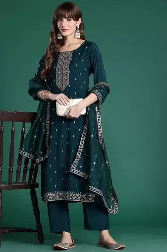 Ethnic Motifs Embroidered Kurta with Trousers & Dupatta