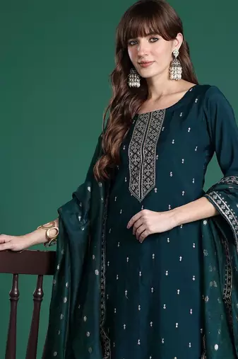 Ethnic Motifs Embroidered Kurta with Trousers & Dupatta