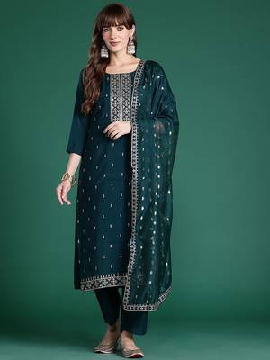Ethnic Motifs Embroidered Kurta with Trousers & Dupatta 6