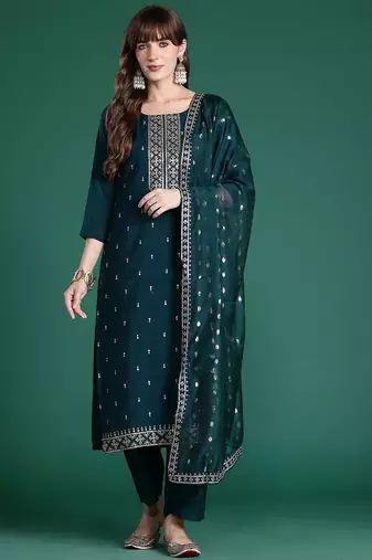 Ethnic Motifs Embroidered Kurta with Trousers & Dupatta
