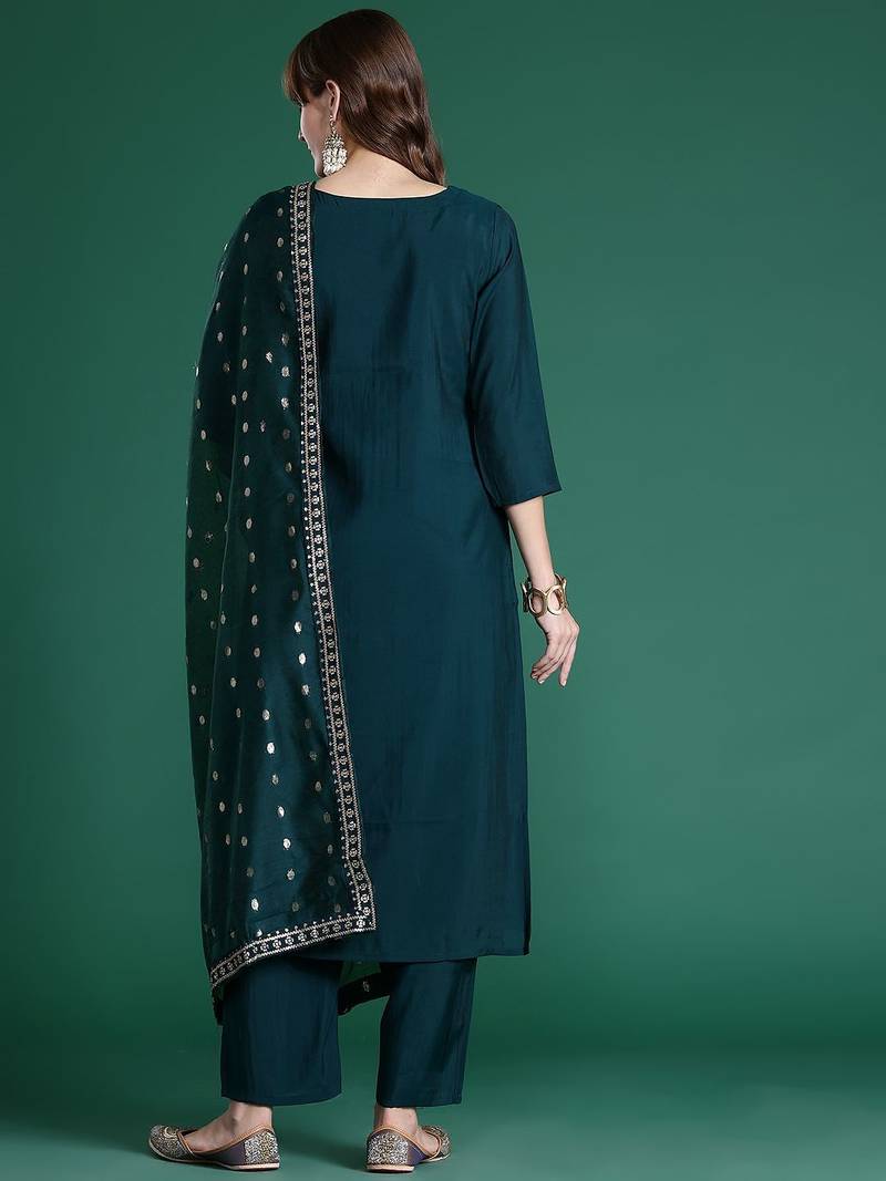 Ethnic Motifs Embroidered Kurta with Trousers & Dupatta