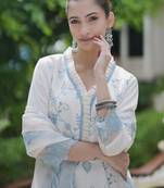 Floral Embroidered Thread Work Kurta With Trousers & Dupatta