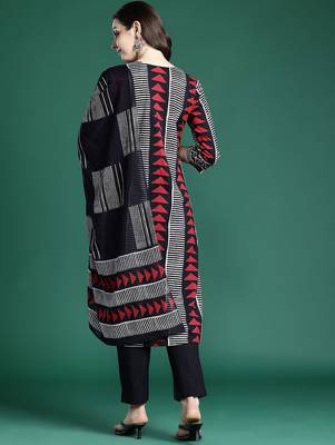 Printed Regular Thread Work Pure Cotton Kurta with Trousers & With Dupatta 6